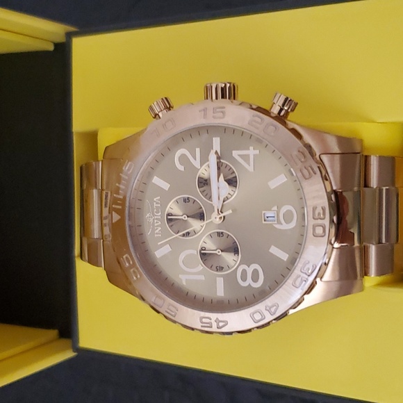 Invicta Men's 1270 Specialty Chronograph Gold Dial 18k Gold Ion-Plated Stainless - Picture 2 of 11